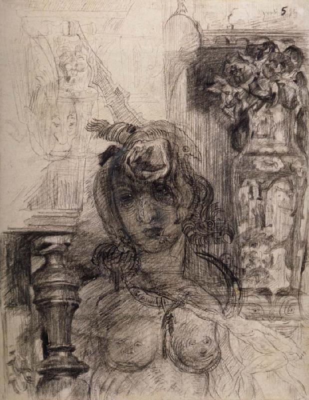 James Ensor Nude at a Balustrade or Nude with Vase and Column oil painting picture